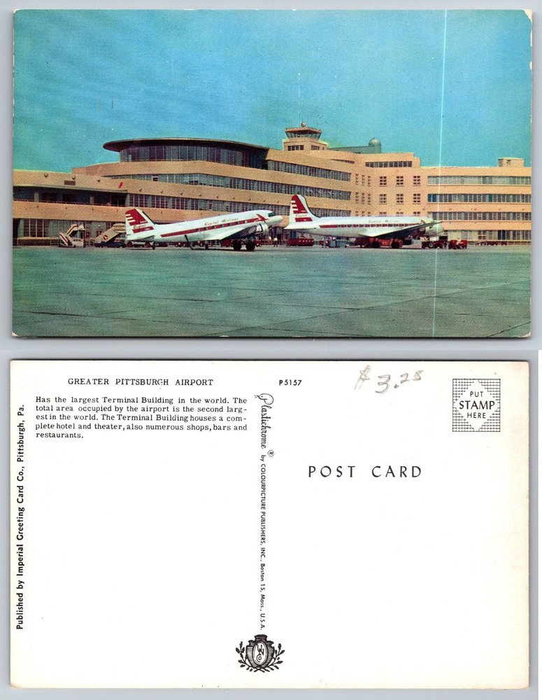 Vtg GREATER PITTSBURGH AIRPORT Capital Airlines Planes Plastichrome Postcard