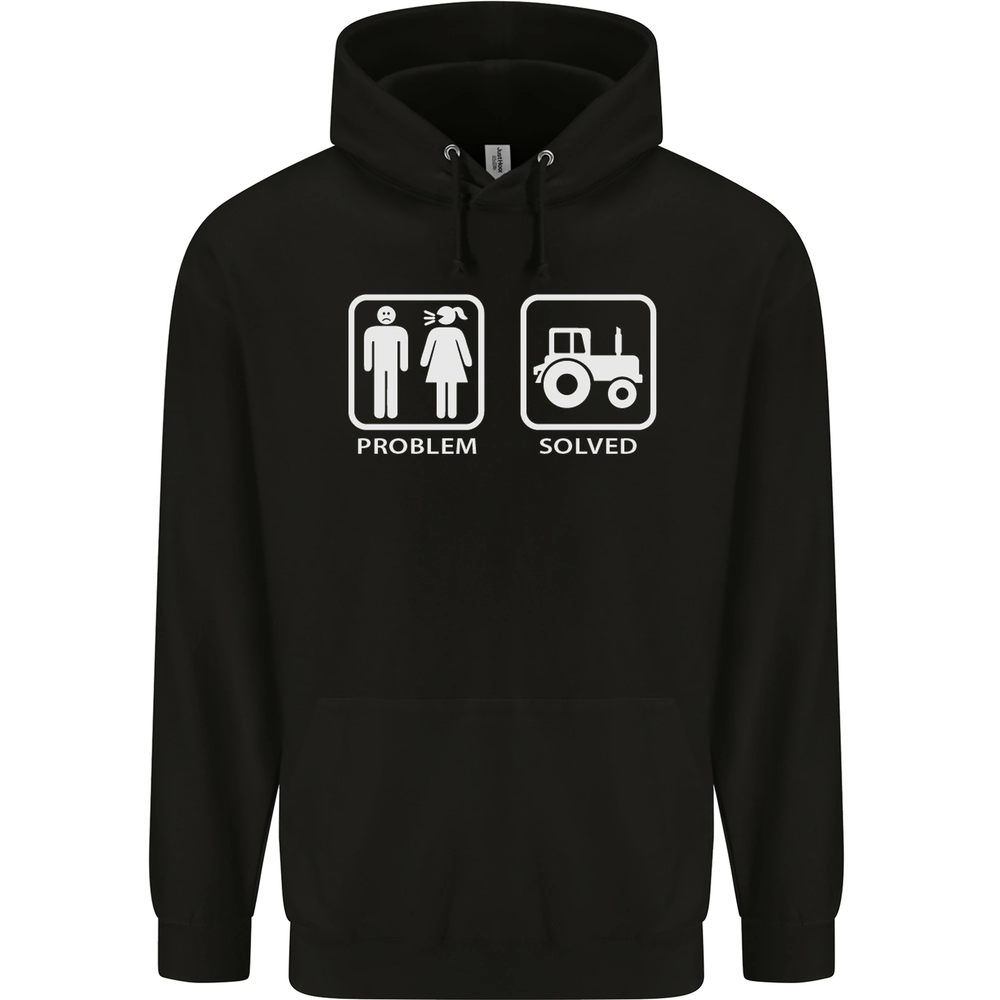 Tractor Problem Solved Driver Farmer Funny Mens 80% Cotton Hoodie