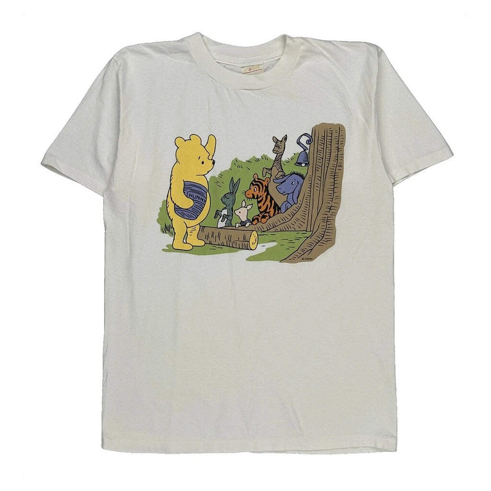 Single Stitch Winnie The Pooh Disney Cartoon T-Shirt - XL White Cotton
