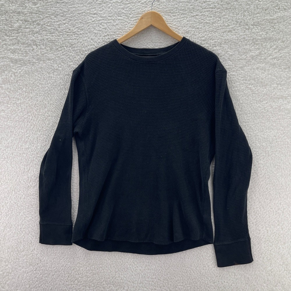 Gap Shirt Mens Large Black Waffle Knit Thermal Grunge Y2K Granola Outdoor Hiking