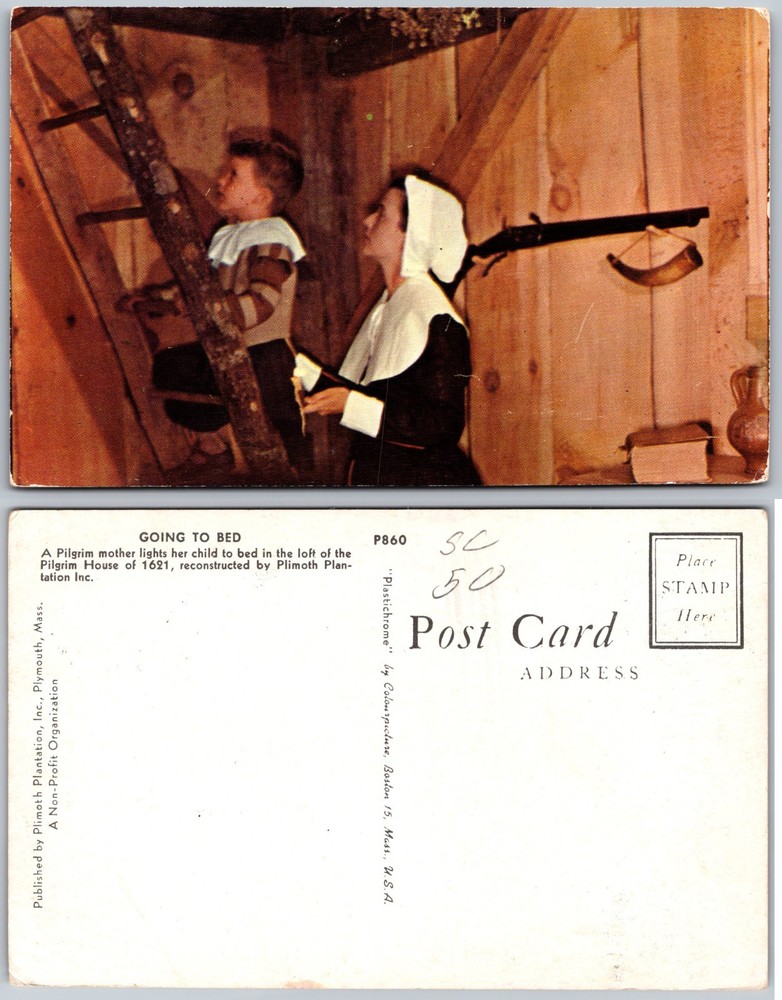 Plimoth Plantation Plymouth MA Pilgrim Loft Postcard