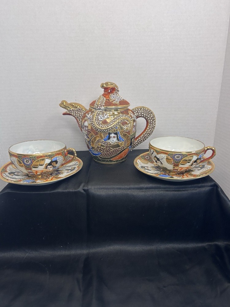 Vintage Japanese Hand Painted Dragon ware Tea Set Satsuma Kutani