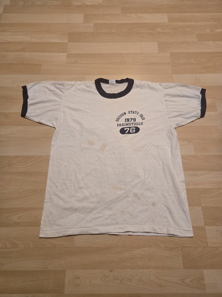 True Vintage 70s Oregon State Fair T Shirt X-Large Champion Blue Bar Vtg
