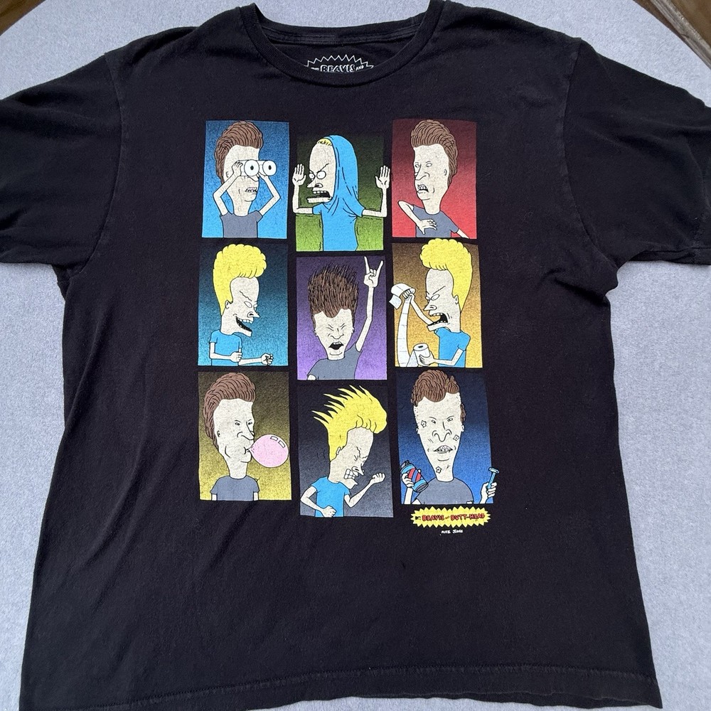 MTV Beavis and Butt-Head Men’s L Black Graphic Cotton Crew T-Shirt