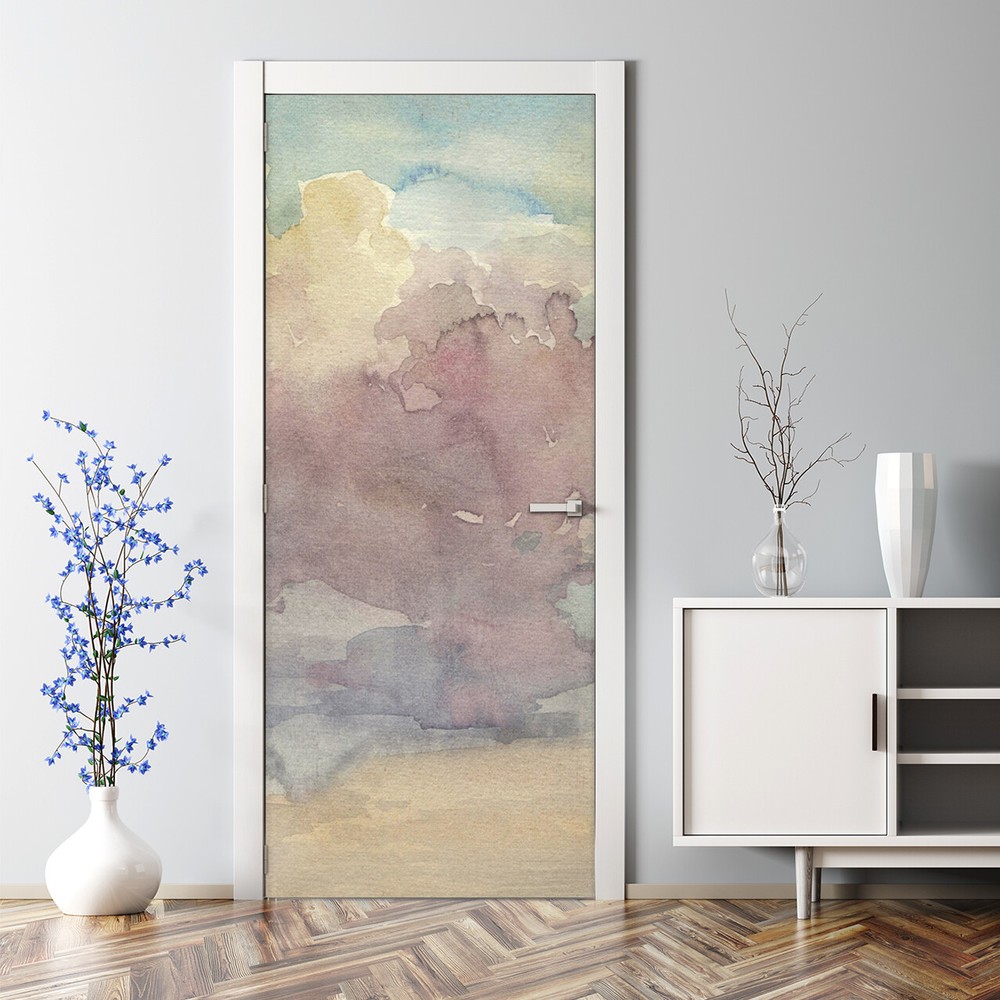 Sunset Sky Watercolor Bubble-Free Self-Adhesive Door Decal