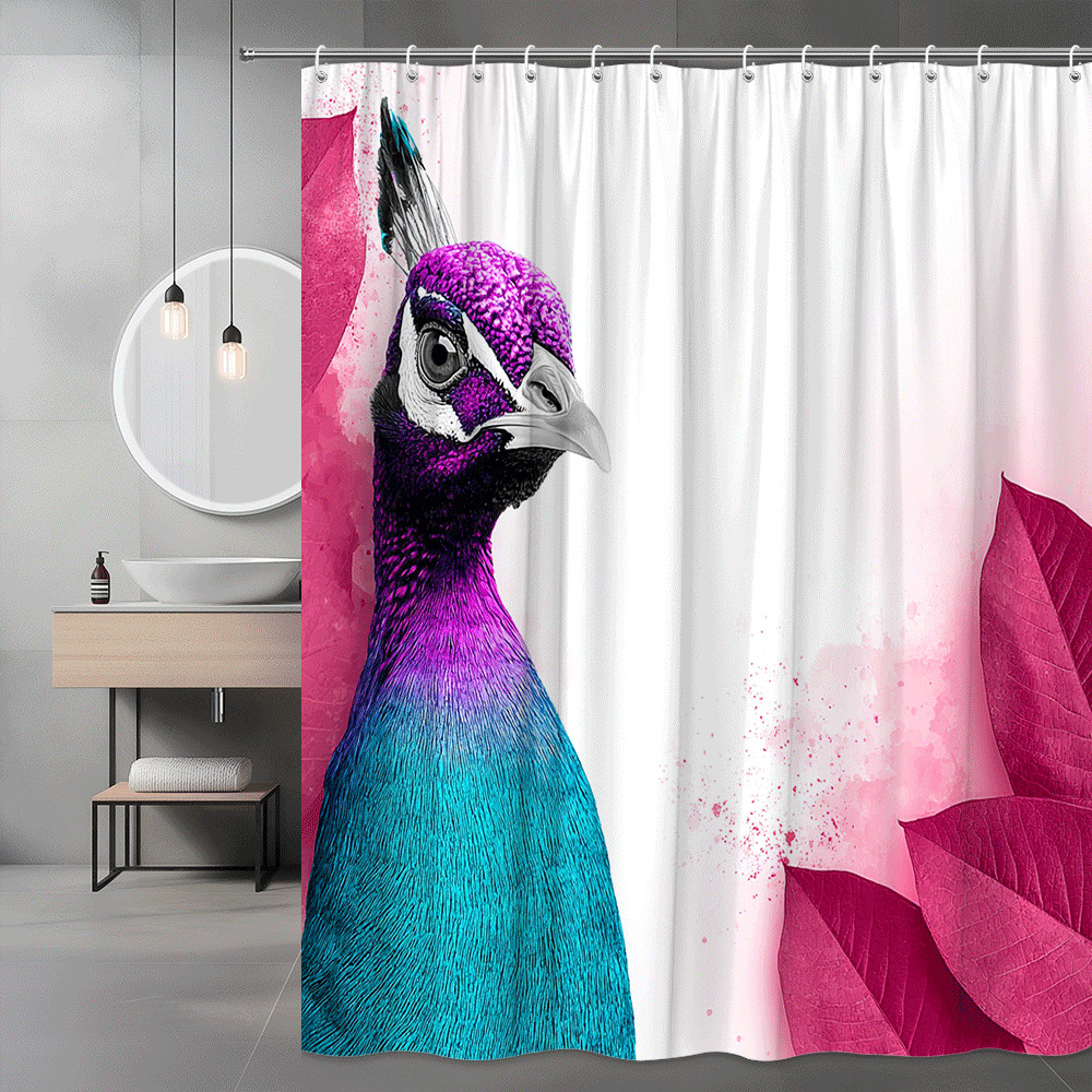 Peacock Floral Shower Curtain Pink Purple Blue Bird Print