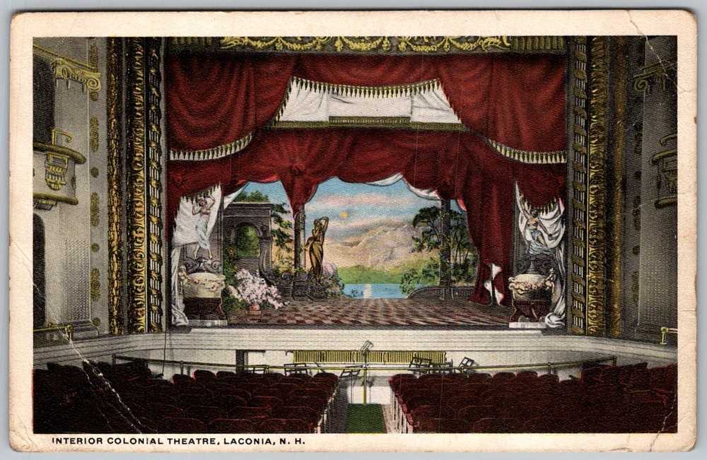 Antique Postcard Colonial Theatre Interior Stage Laconia, NH 1910s