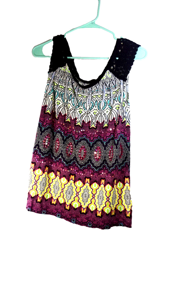 Bila Women’s Small - Medium Top Sequins/Crochet Boho Shirt Blouse
