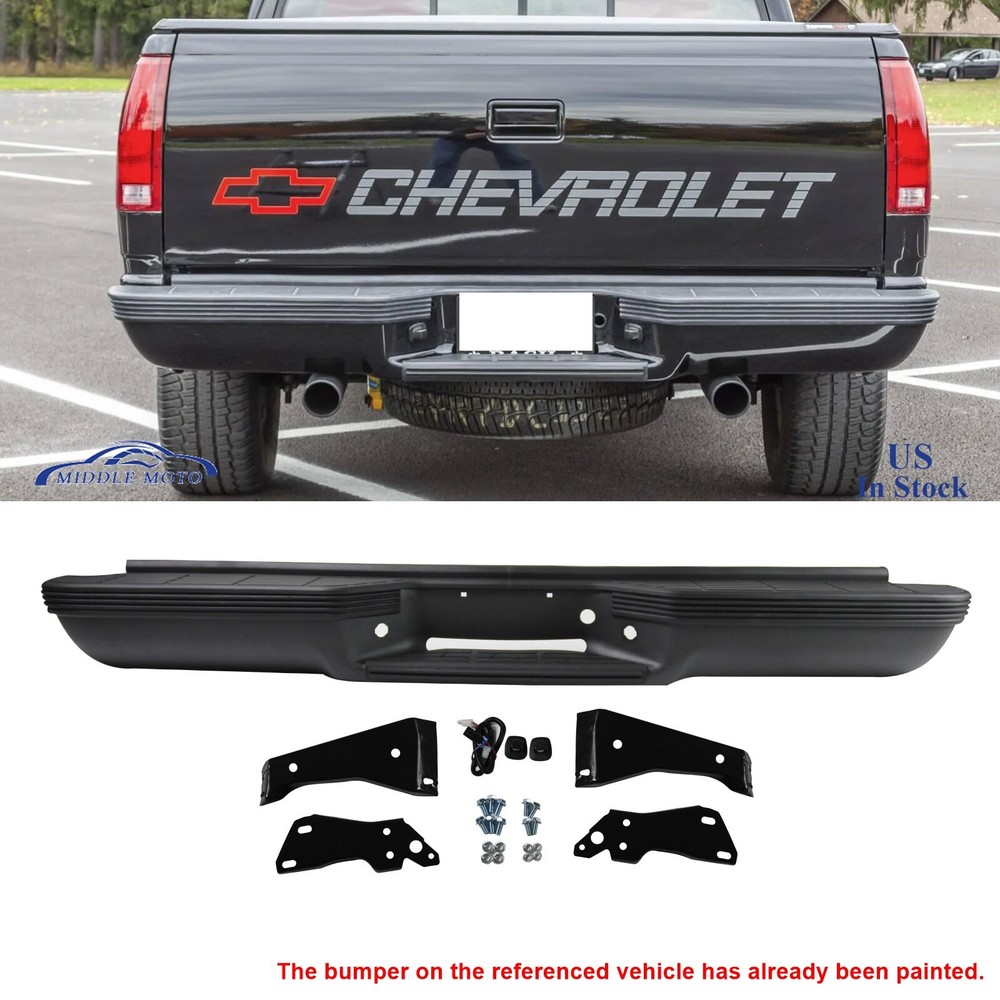 Black Rear Step Bumper Assembly For 1988-2000 Chevrolet C/K 1500 2500 Fleetside