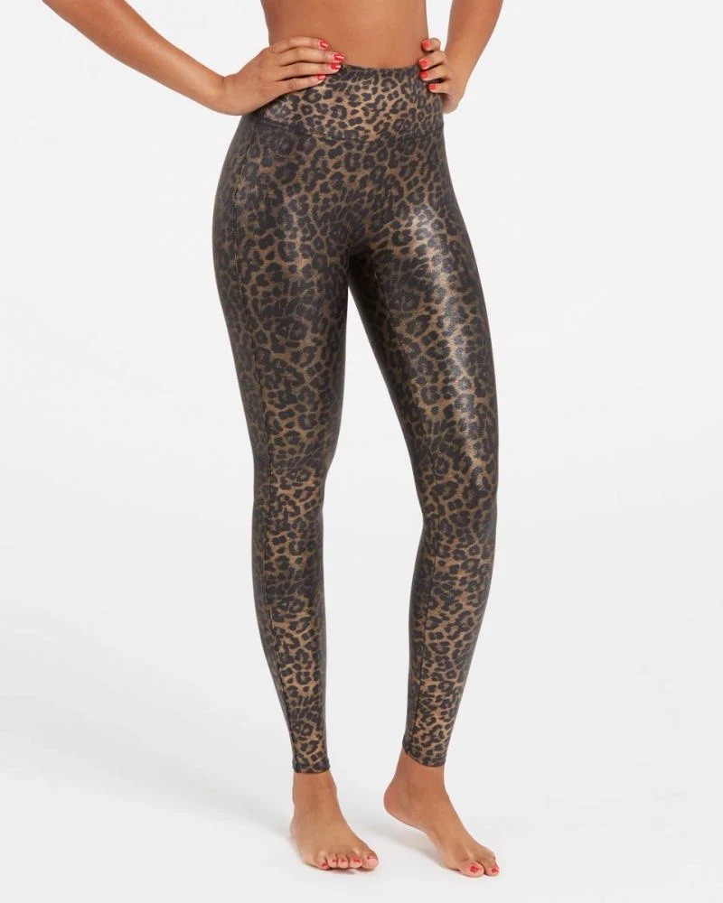 Spanx Leopard Cheetah Animal Print Metallic Pull On Leggings Size Petite Medium