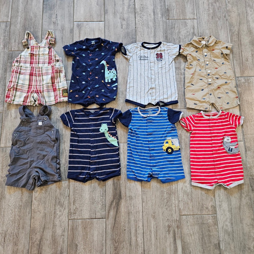 Carter's Romper OshKosh Bgosh Shortall Bundle of 8 Baby Boy Size 12M Overall
