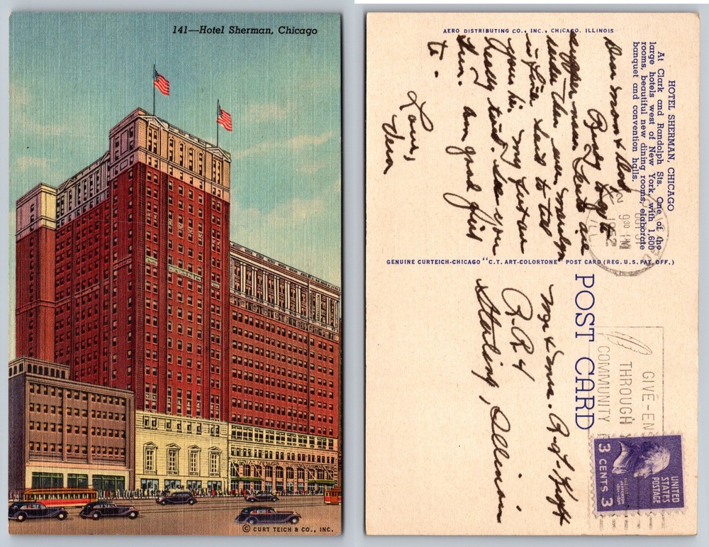 Hotel Sherman Chicago Illinois Exterior Postcard