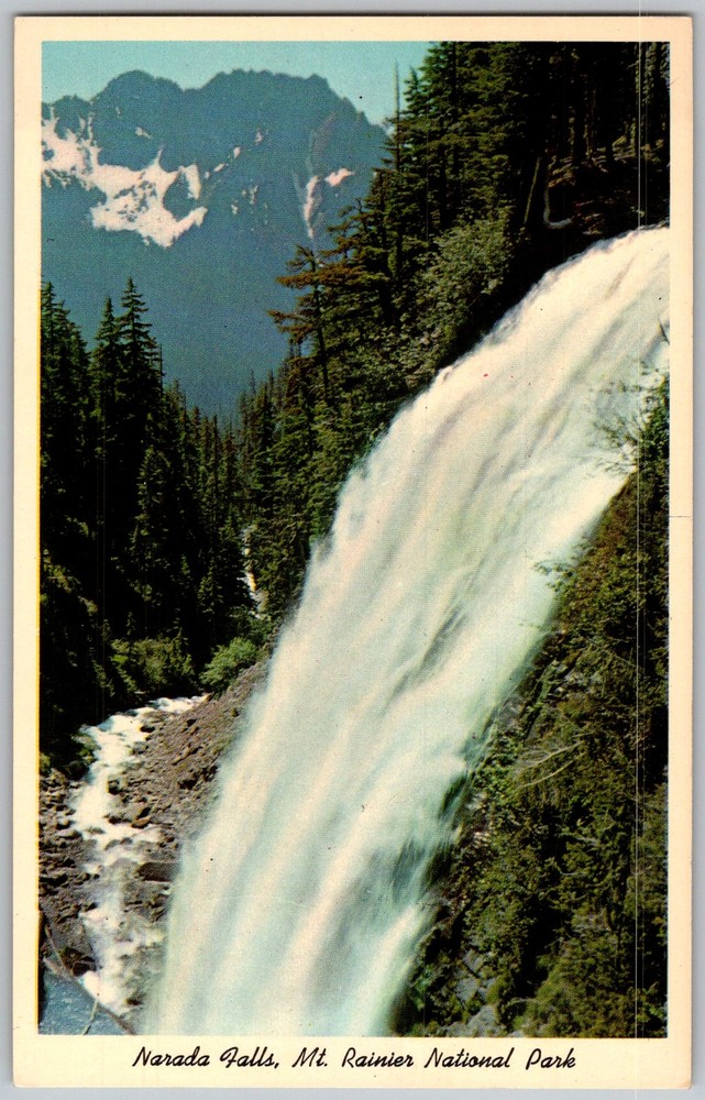 Vtg Postcard Narada Falls Mount Rainier National Park, WA 1950s
