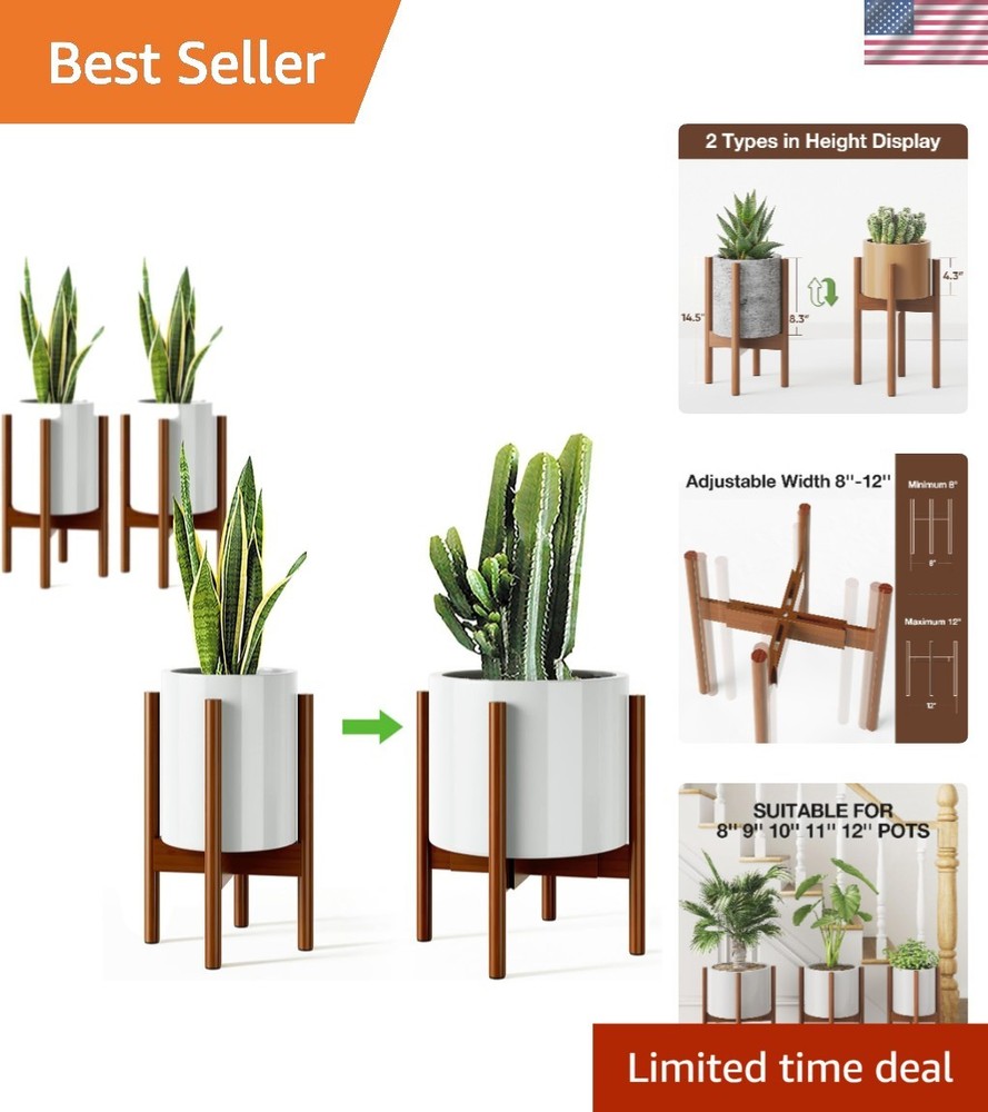 Bamboo Plant Stand 2-Pack: Adjustable Width for 8-12 Inch Pots, Modern Elegance