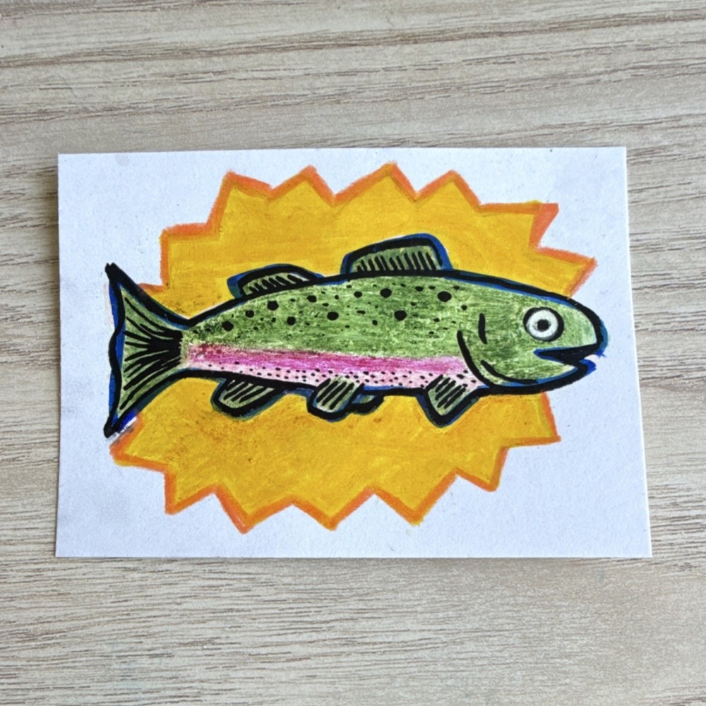 ACEO Original Painting - Acrylic & Colored Pencil - Fish Illustration 2.5x3.5