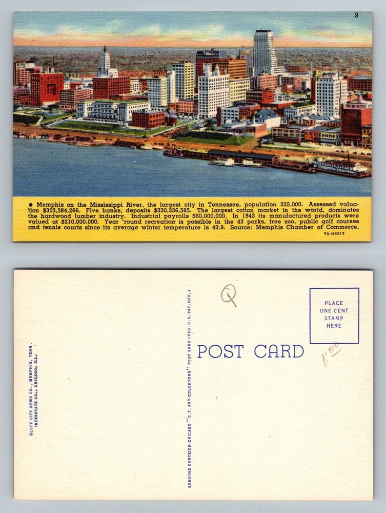 Memphis, TN-Tennessee, Mississippi Riverfront City Skyline Vintage Postcard