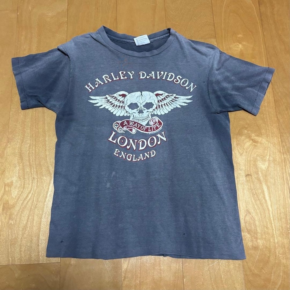 Harley Davidson Skull Wing T Shirt Vintage 80s Fade Black US M （US　S)