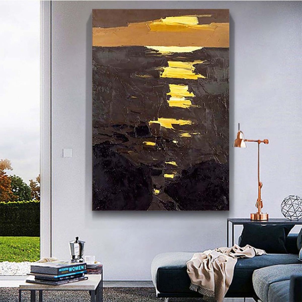 Handmade Oil Painting Canvas Wall Art Decor Picture Abstract Sunrise Texture