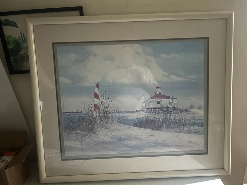 Jacqueline Penney Signed Framed Coastal Lighthouse Print Nautical Wall Art