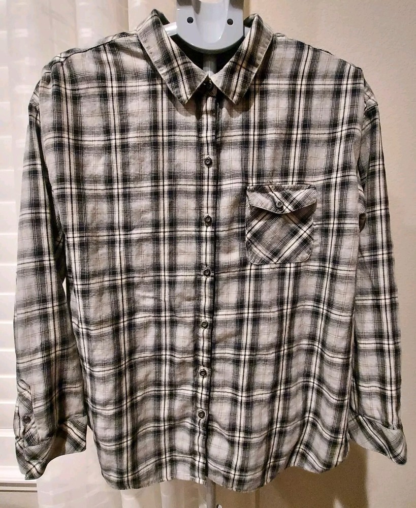 J. Jill Shirt Women's Size 2X Gray & Black Button Down Soft Flannel  Long Sleeve