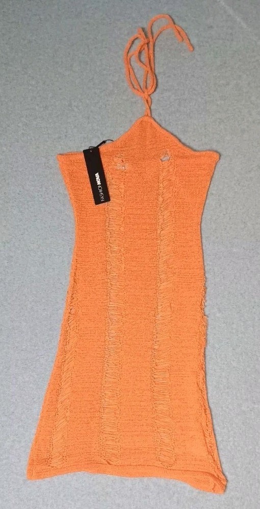 NWT! Fashion Nova Crochet Mini Dress Womens Size Xs Tulum Resort Orange Cover Up