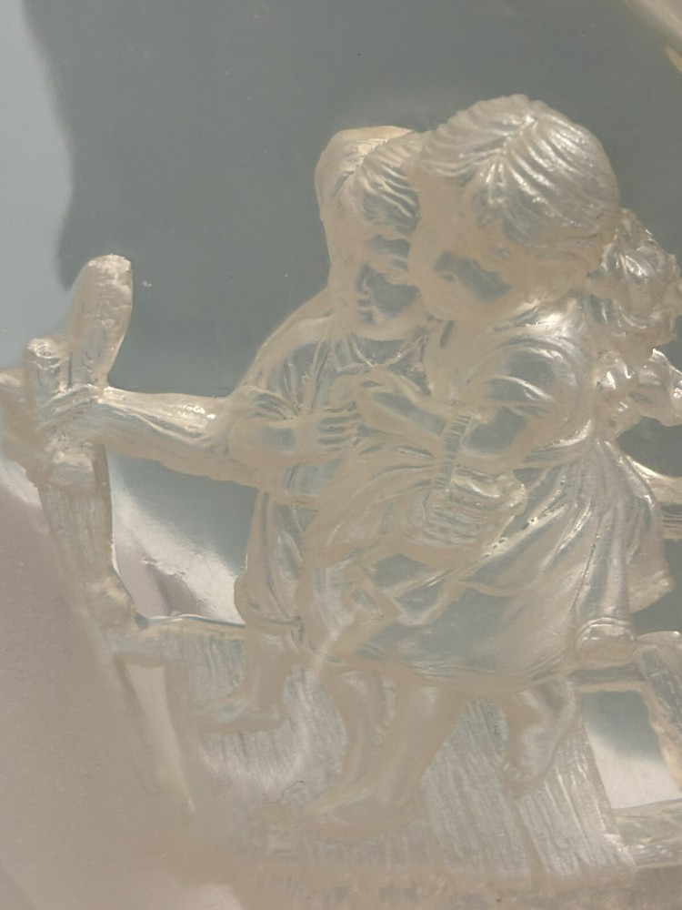 Guardian Angel Statue Acrylic/ Lucite w/ Children 3-D Frosted Clear Vintage Use