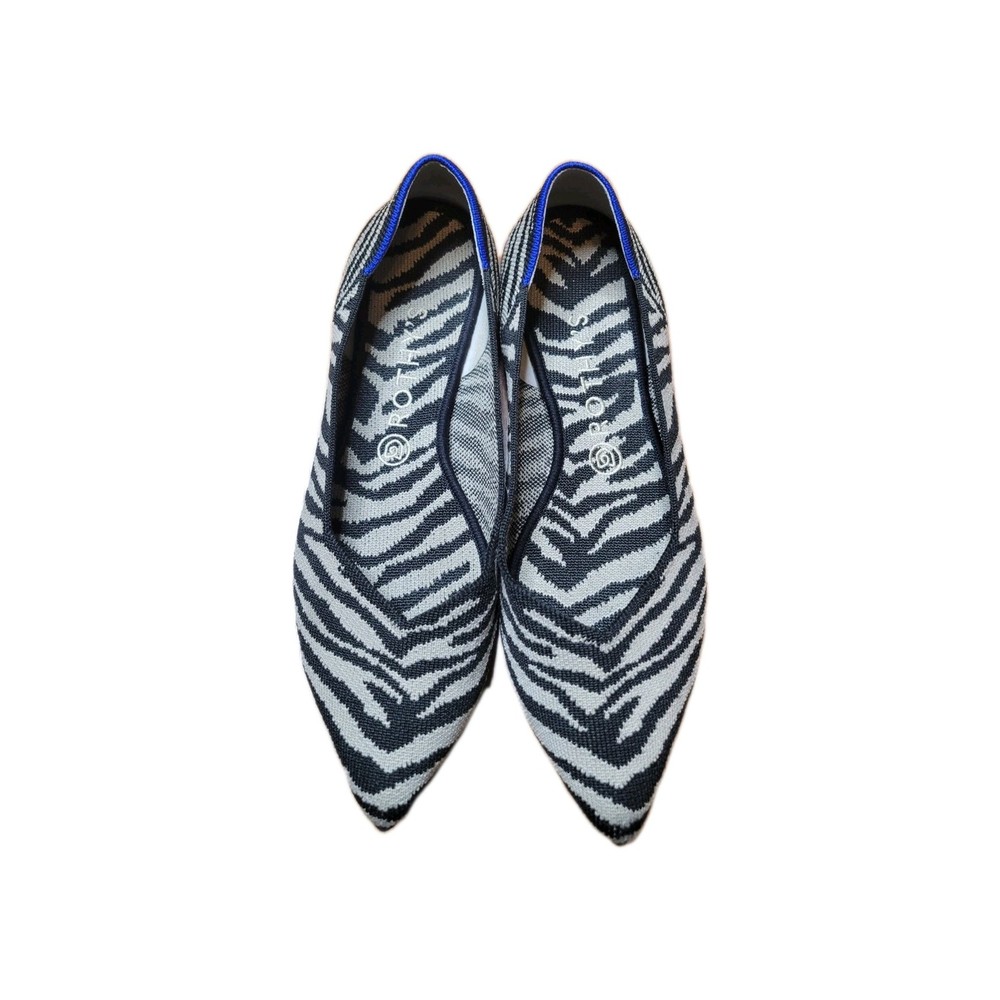 Rothys Zebra The Point Flats Black White Tan Size 10.5 Animal Print