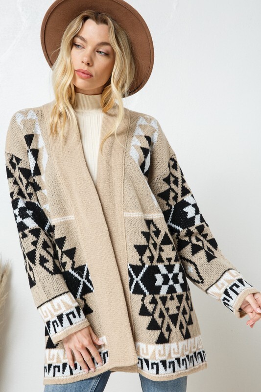 Western Boho Print Long Sleeve Duster Cardigan