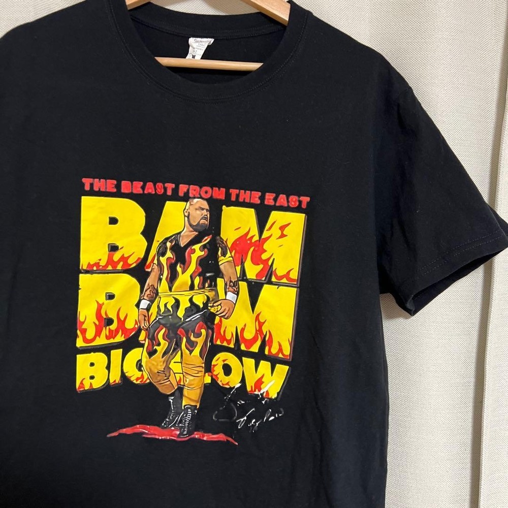 Crusher Bam Bam Bigelow T-Shirt XL Black Cotton Pro Wrestling Logo