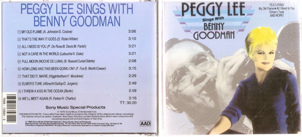 Peggy Lee - Sings with Benny Goodman (CD, Jun-1992, Sony Music) #0222BJ