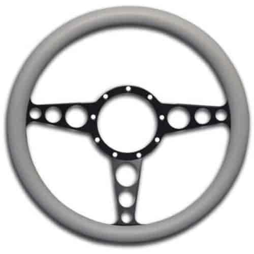 Eddie Motorsports MS140-50GBK Billet Steering Wheel Black Spokes Grey Grip