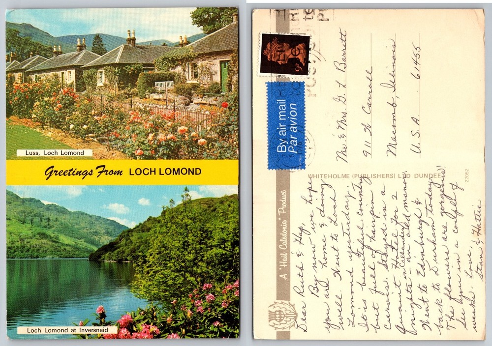 Vintage Loch Lomond Postcard Luss Inversnaid Cottages Scotland 1976 Posted