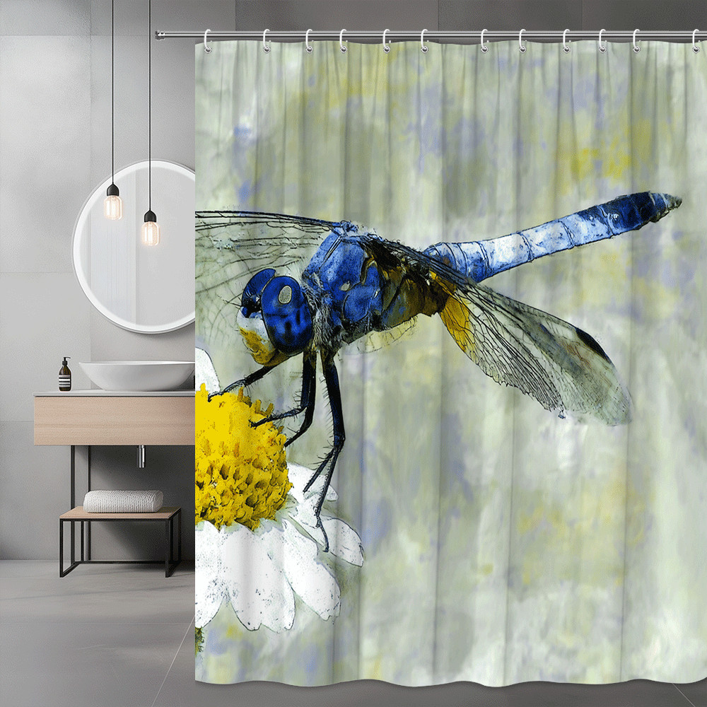 Blue Dragonfly Shower Curtain Floral Nature Print