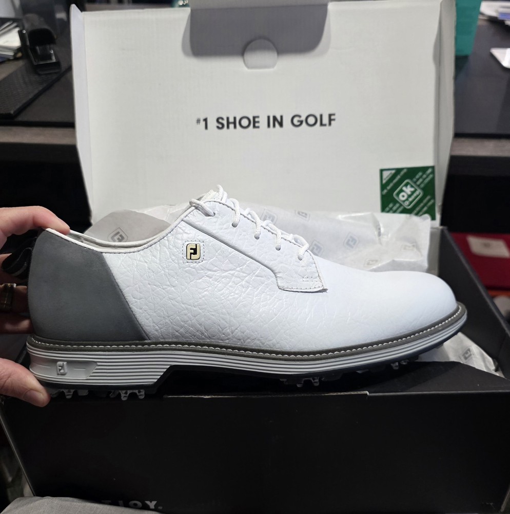 FootJoy Premiere Series White/Gray Golf Sneaker Leather Spiked Shoes 10.5M