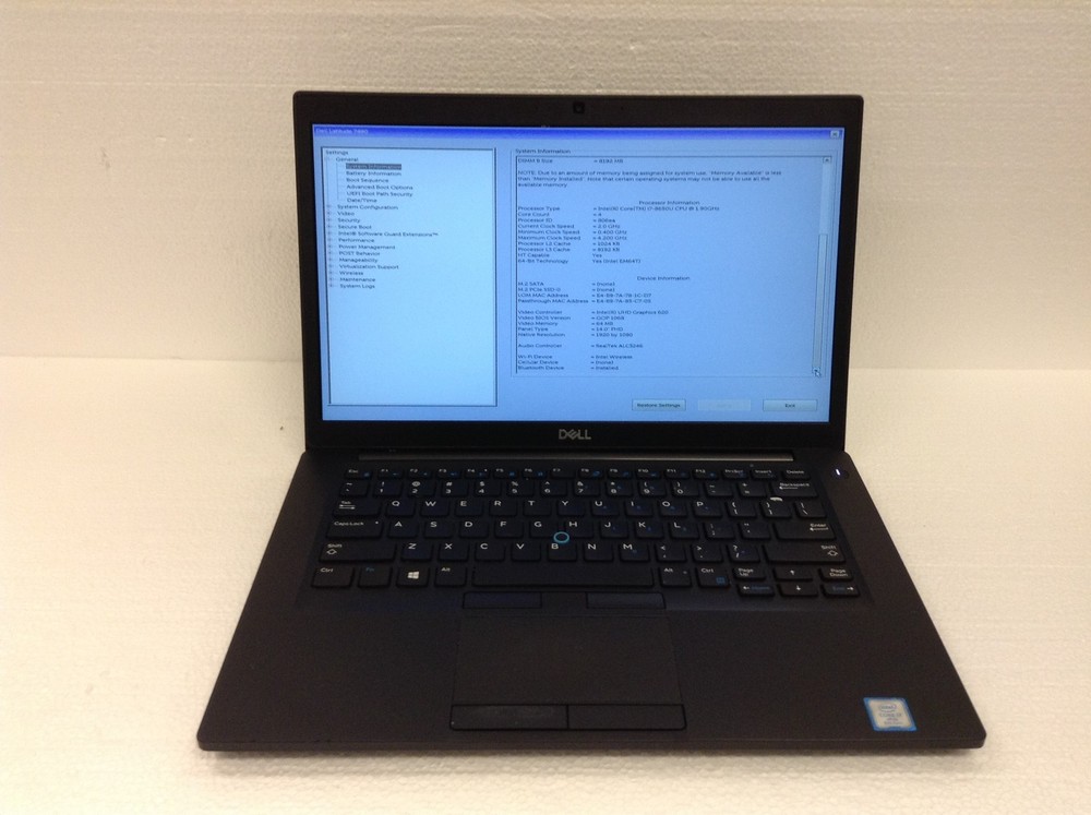 Dell Latitude 7490 Laptop i7-8650U 1.90GHz 14