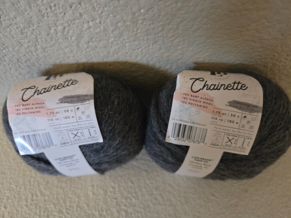 NWT 2 Skeins Lion Brand Chainette Yarn Alpaca Wool Blend Gray