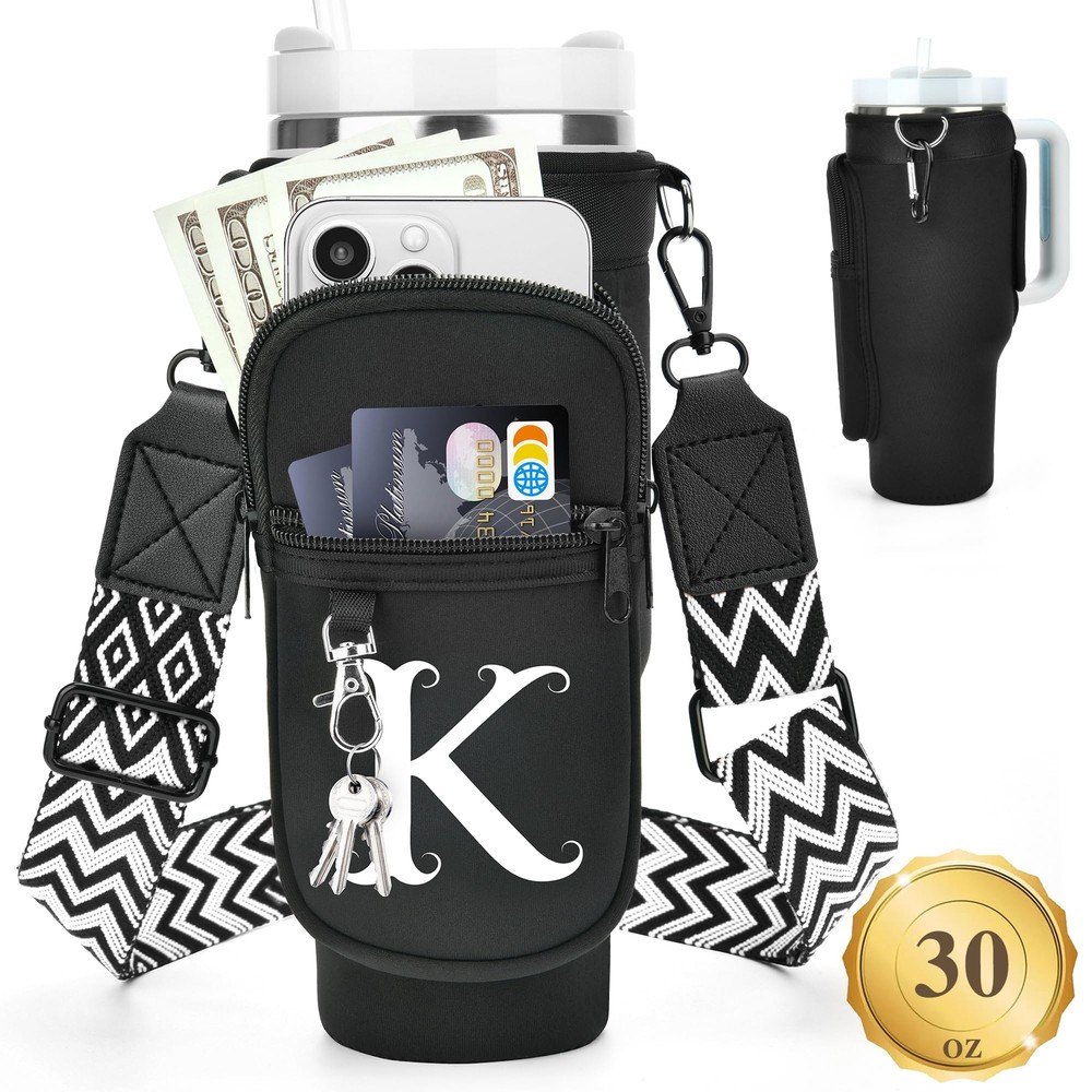 Initial Water Bottle Holder with Upgrade Canvas Strap for Stanley 30 oz Tumbl...
