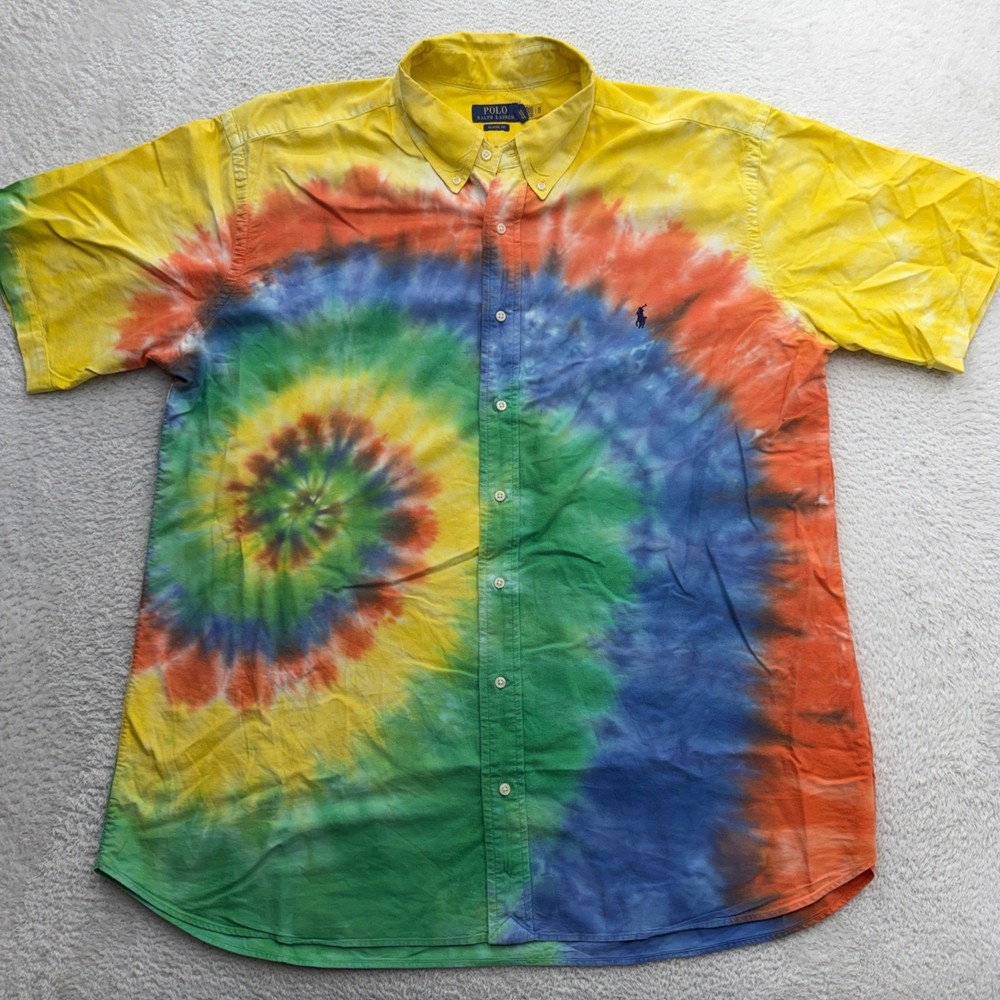 Polo Ralph Lauren Mens 3XB Tie Dye Rainbow Short Sleeve Button Down Shirt