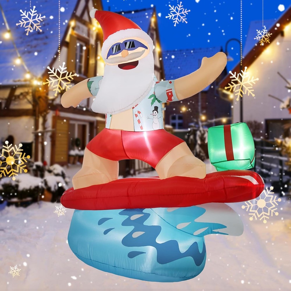 Christmas Inflatable Santa Claus Decorations Outdoor 6.5FT Hawaiian Blue