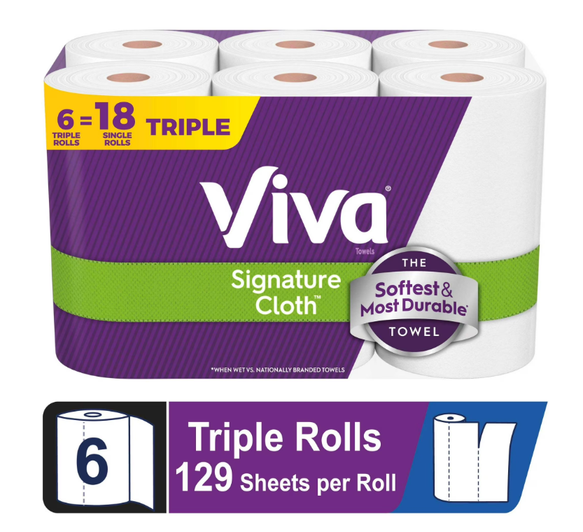 NEW Viva Signature Cloth Paper Towels, 6 Triple Rolls (129 Sheets per Roll)
