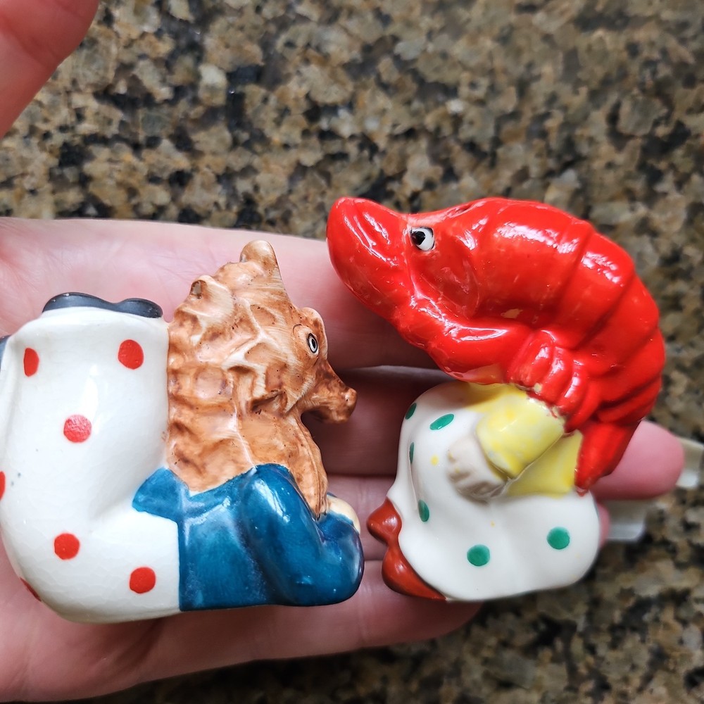 Vintage 40s/50s Anthropomorphic Seahorse & Crab People Salt & Pepper Shakers Set