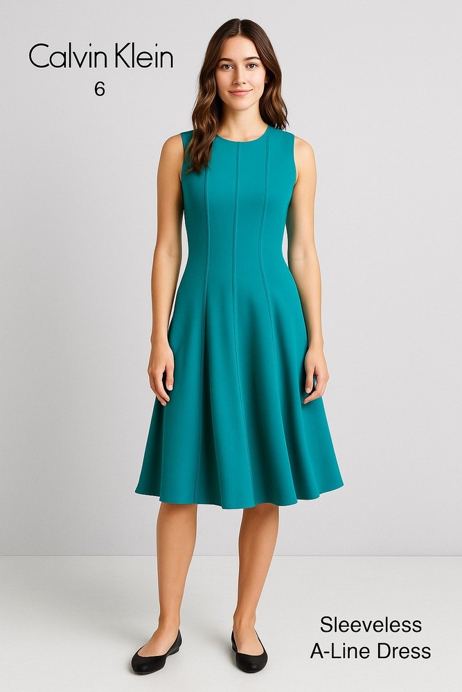 Calvin Klein Women’s Teal Sleeveless A-Line Dress Size 6
