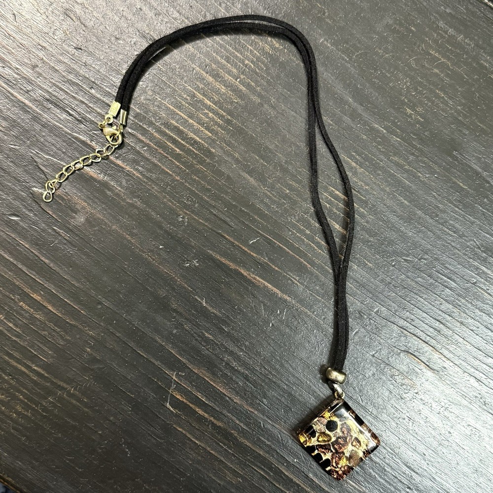 Vetro di Murano Italy Gold Brown Black Art Glass Leather Adjustable Gold Tone