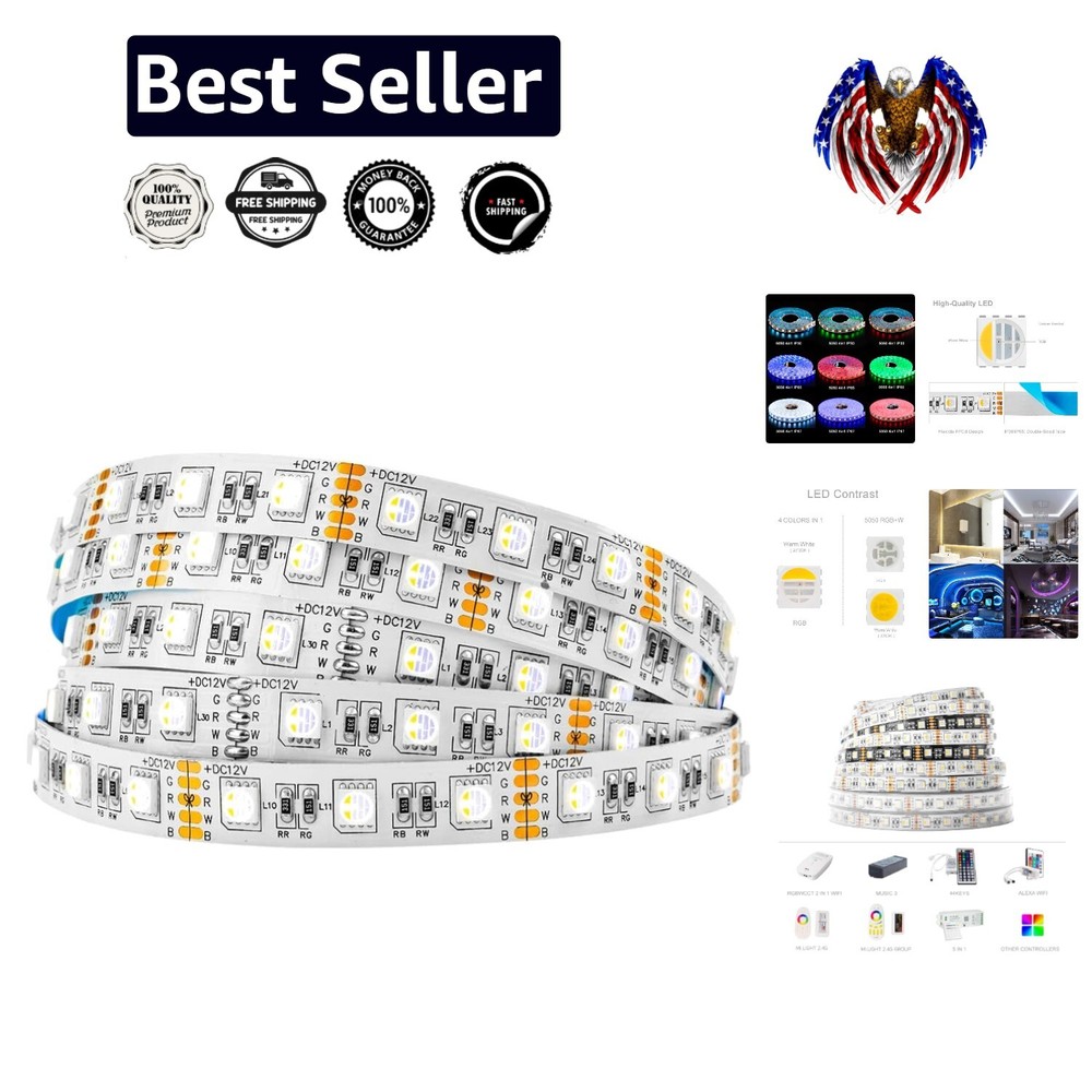 RGBW 4 Colors in 1, 16.4ft Flexible LED Strip Lights - Indoor/Outdoor Decor