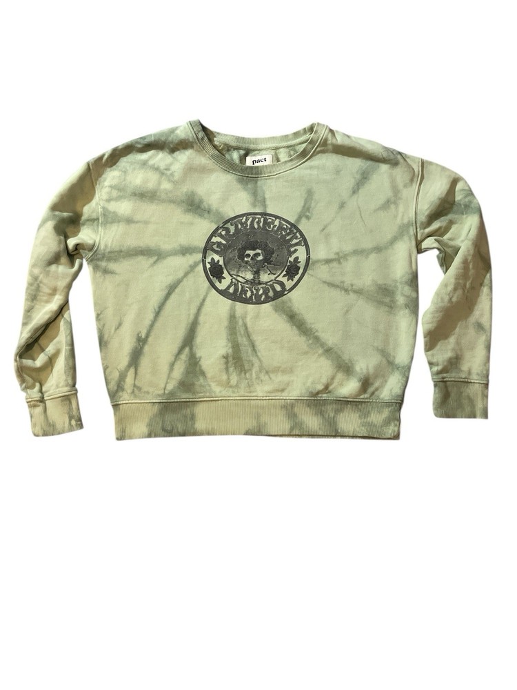 Pact Womens Green Grateful Dead Tie Dye Pullover Crew Neck Sweatshirt Small