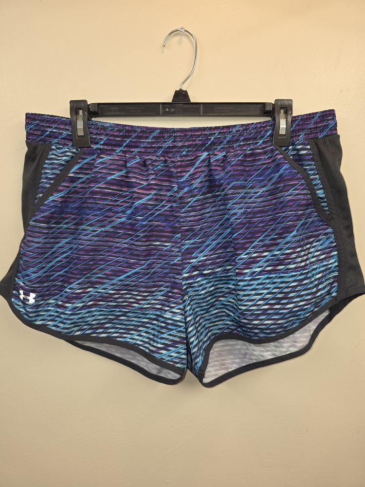 Under Armour Women's XL Running Shorts Purple Blue Black Geometric Lined Stretch