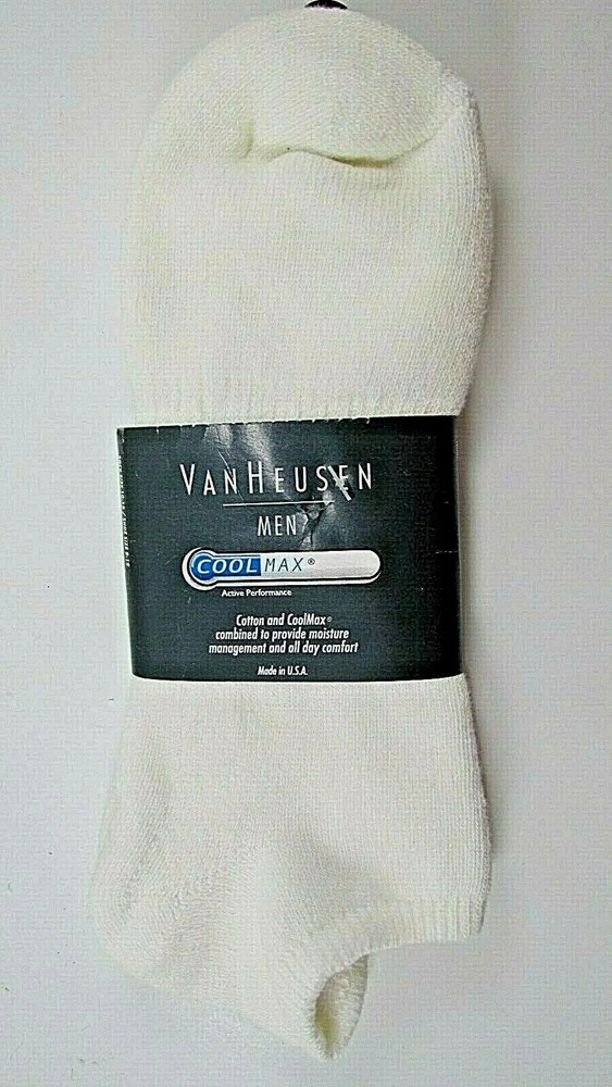 Men's Cool Max Active No-Show Socks Size 10-13 White by Van Heusen  