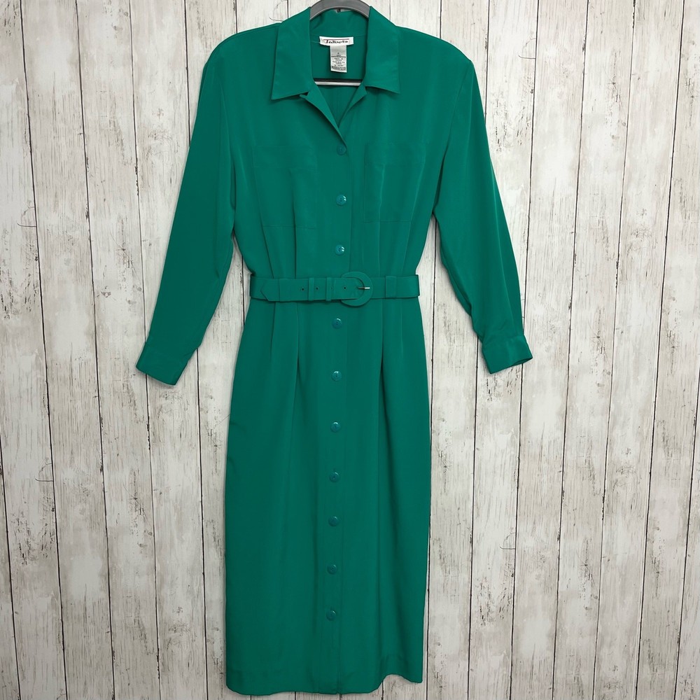 Vintage Talbots Long Sleeve Collared Button Up Belted Trench Shirt Dress Size 6