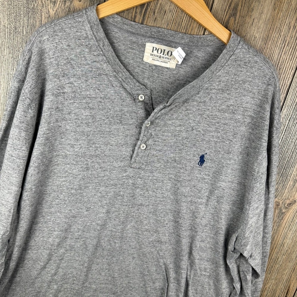 Polo Denim & Supply Ralph Lauren Slub Jersey Henley Shirt Mens XXL Heather Gray