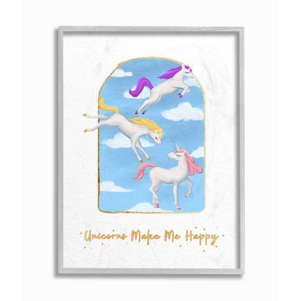 Unicorns Make Me Happy Sky Blue Design, Designed by Ziwei Li Wall Art, 16 x 1...